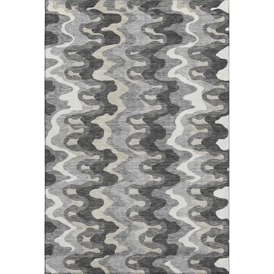 Gray And Ivory Abstract Washable Area Rug With UV Protection Photo 1