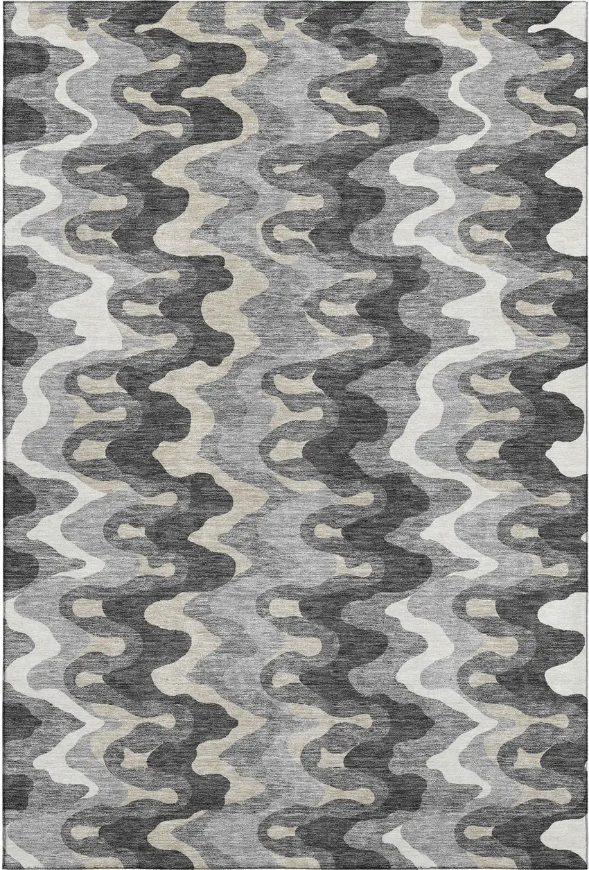 Gray And Ivory Abstract Washable Area Rug With UV Protection Photo 1