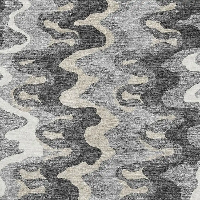 Gray And Ivory Abstract Washable Area Rug With UV Protection Photo 3