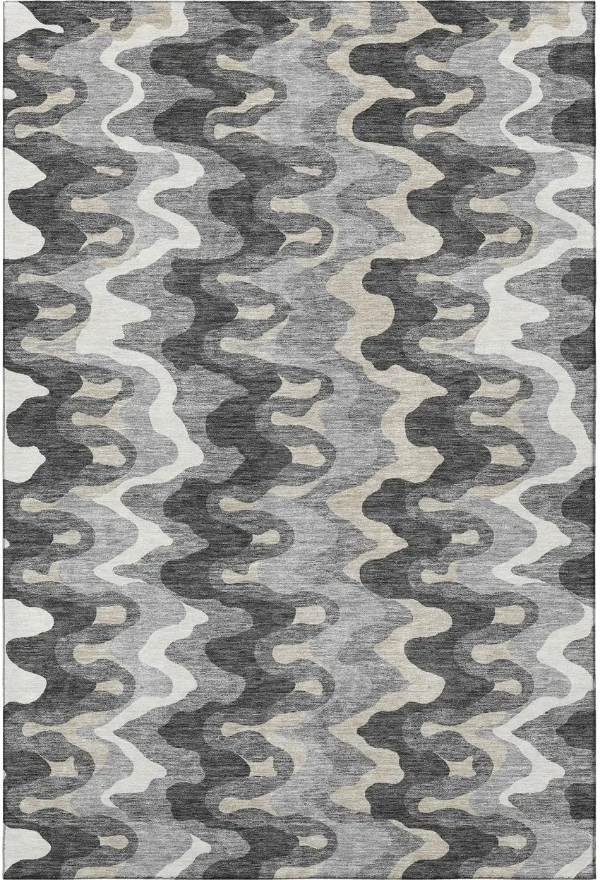 Gray And Ivory Abstract Washable Area Rug With UV Protection Photo 4