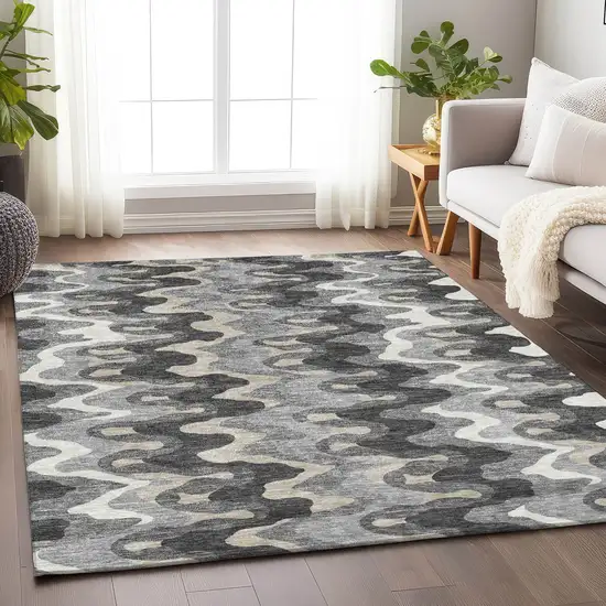 Gray And Ivory Abstract Washable Area Rug With UV Protection Photo 5
