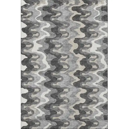 Gray And Ivory Abstract Washable Area Rug With UV Protection Photo 4
