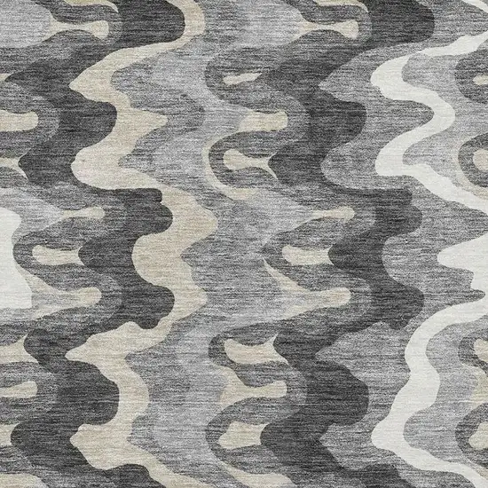 Gray And Ivory Abstract Washable Area Rug With UV Protection Photo 3