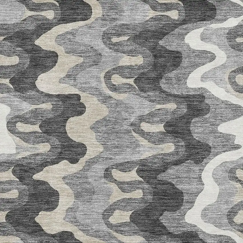 Gray And Ivory Abstract Washable Area Rug With UV Protection Photo 3