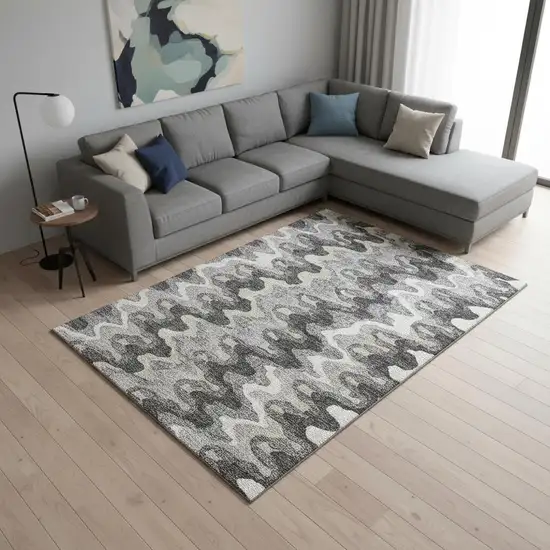 Gray And Ivory Abstract Washable Area Rug With UV Protection Photo 2