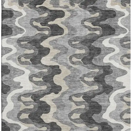 Gray And Ivory Abstract Washable Area Rug With UV Protection Photo 4