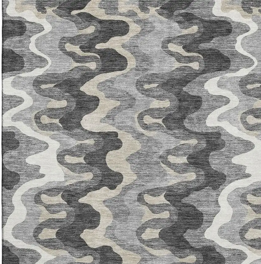 Gray And Ivory Abstract Washable Area Rug With UV Protection Photo 4