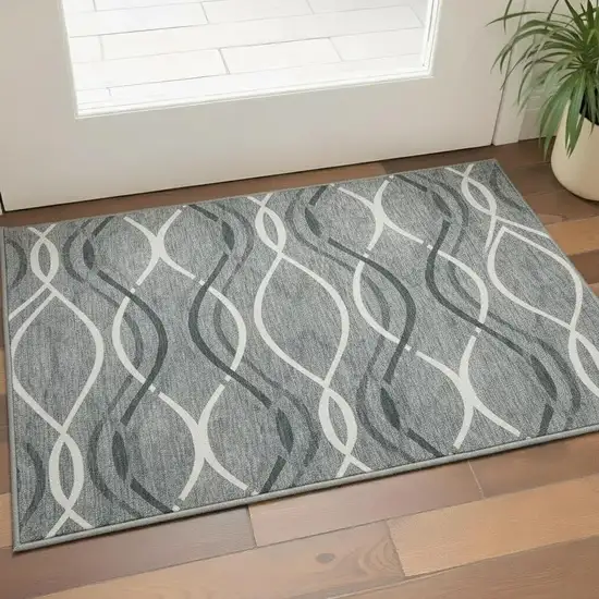 Gray And Ivory Abstract Washable Area Rug With UV Protection Photo 2