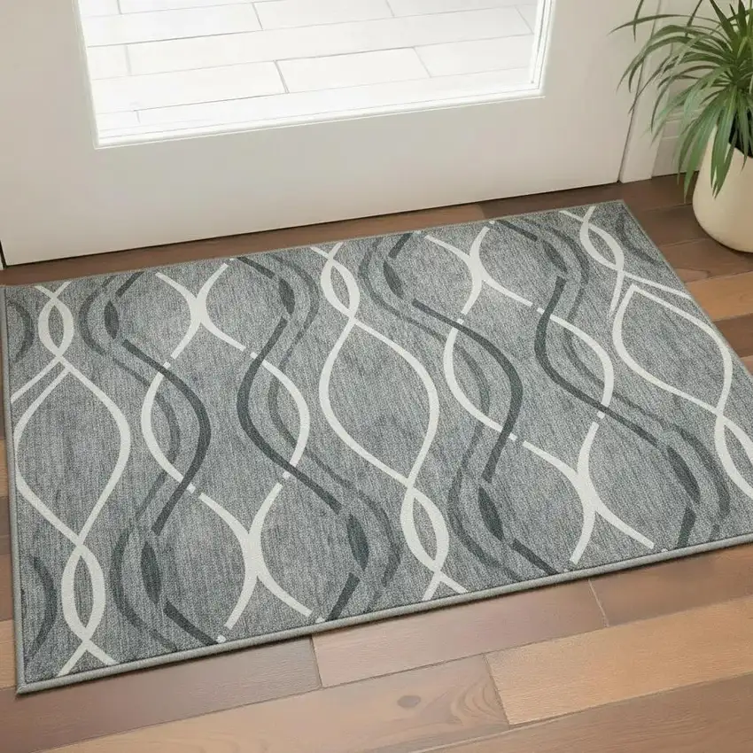 Gray And Ivory Abstract Washable Area Rug With UV Protection Photo 2