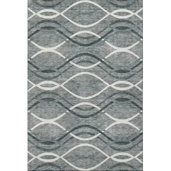 Gray And Ivory Abstract Washable Area Rug With UV Protection Photo 4