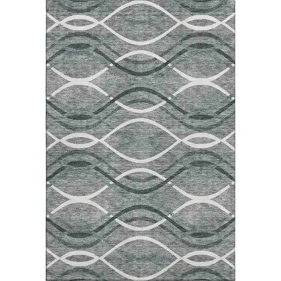 Gray And Ivory Abstract Washable Area Rug With UV Protection Photo 1