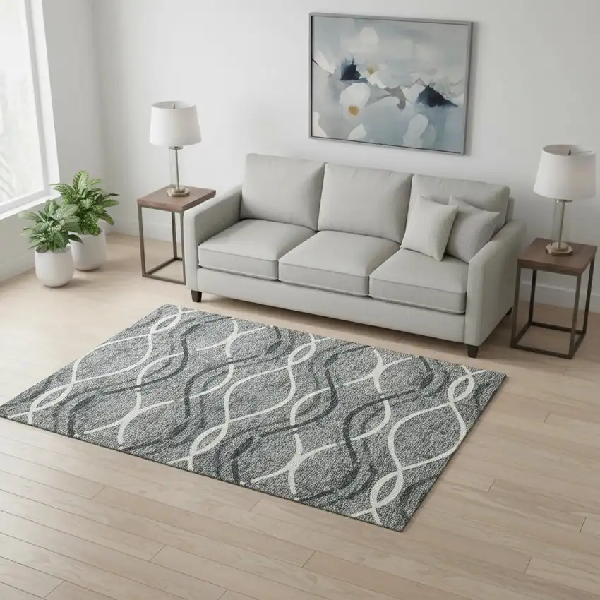 Gray And Ivory Abstract Washable Area Rug With UV Protection Photo 2