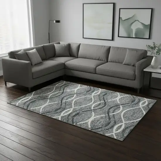 Gray And Ivory Abstract Washable Area Rug With UV Protection Photo 2