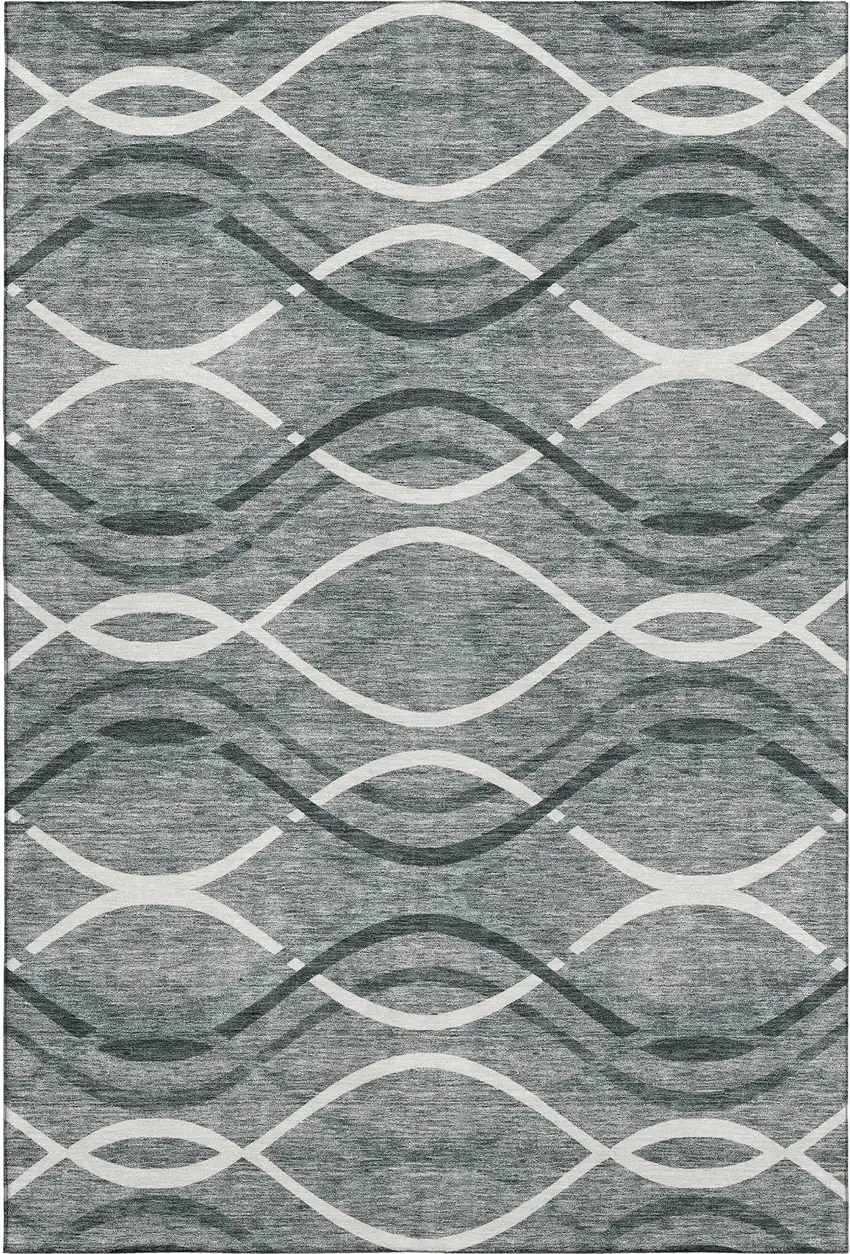 Gray And Ivory Abstract Washable Area Rug With UV Protection Photo 1