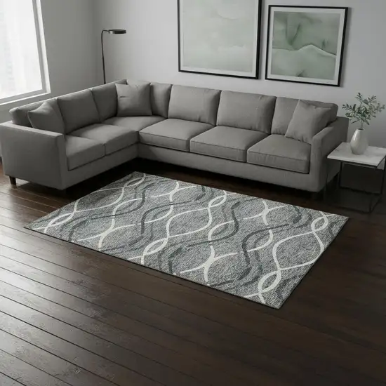 Gray And Ivory Abstract Washable Area Rug With UV Protection Photo 2