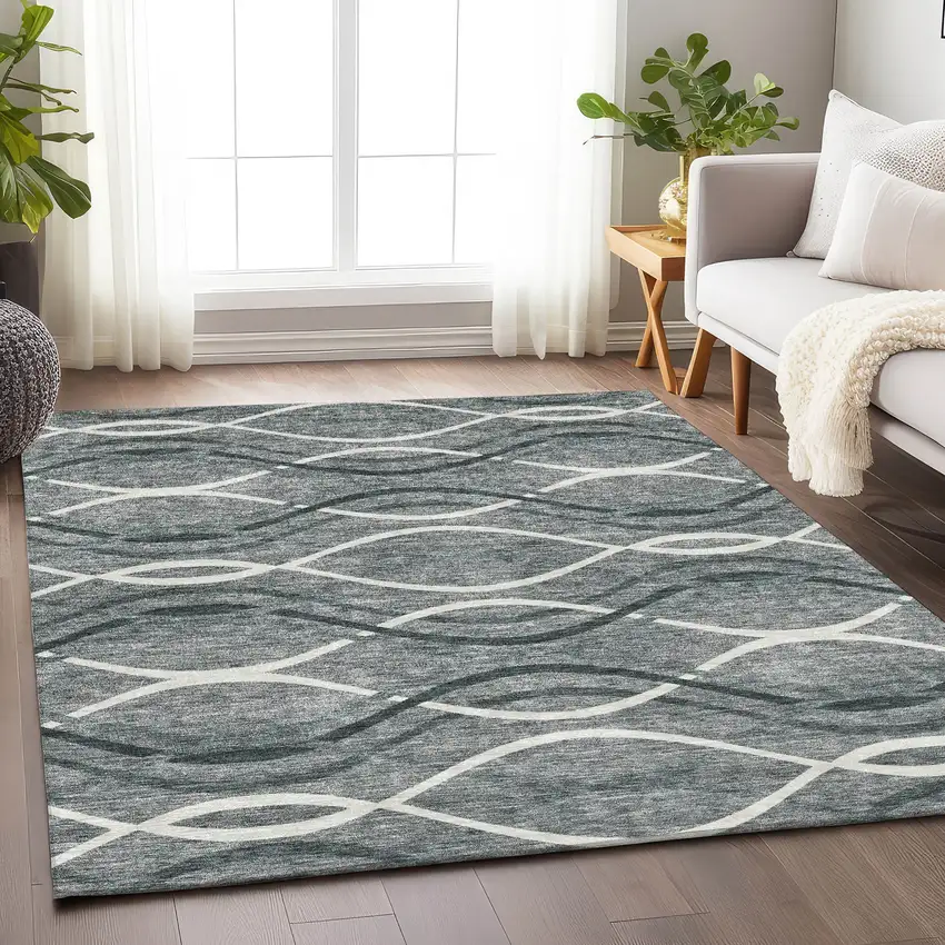 Gray And Ivory Abstract Washable Area Rug With UV Protection Photo 5