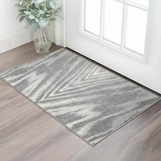 Gray And Ivory Abstract Washable Area Rug With UV Protection Photo 2