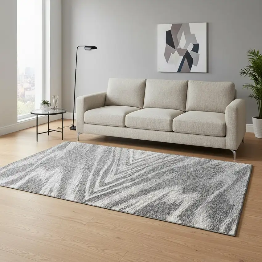 Gray And Ivory Abstract Washable Area Rug With UV Protection Photo 2