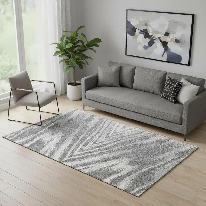 Gray And Ivory Abstract Washable Area Rug With UV Protection Photo 1