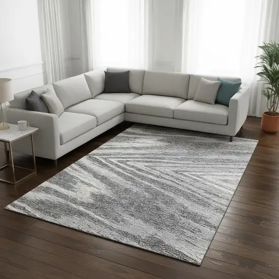 Gray And Ivory Abstract Washable Area Rug With UV Protection Photo 2