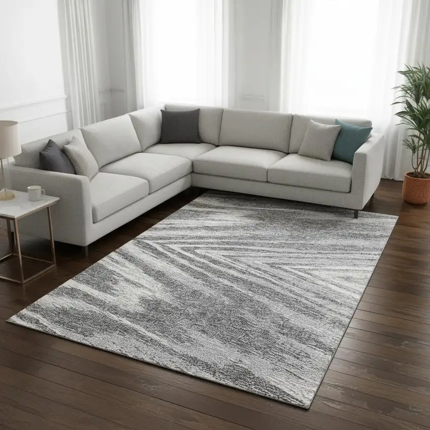 Gray And Ivory Abstract Washable Area Rug With UV Protection Photo 2