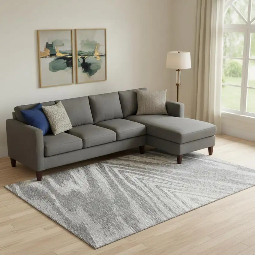 Gray And Ivory Abstract Washable Area Rug With UV Protection Photo 1