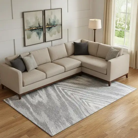 Gray And Ivory Abstract Washable Area Rug With UV Protection Photo 1