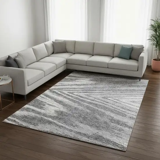 Gray And Ivory Abstract Washable Area Rug With UV Protection Photo 2