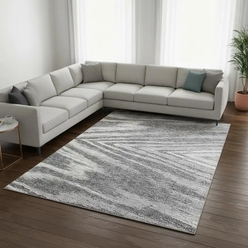 Gray And Ivory Abstract Washable Area Rug With UV Protection Photo 2