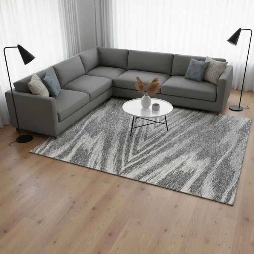 Gray And Ivory Abstract Washable Area Rug With UV Protection Photo 2