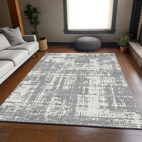 Gray And Ivory Abstract Washable Area Rug With UV Protection Photo 7