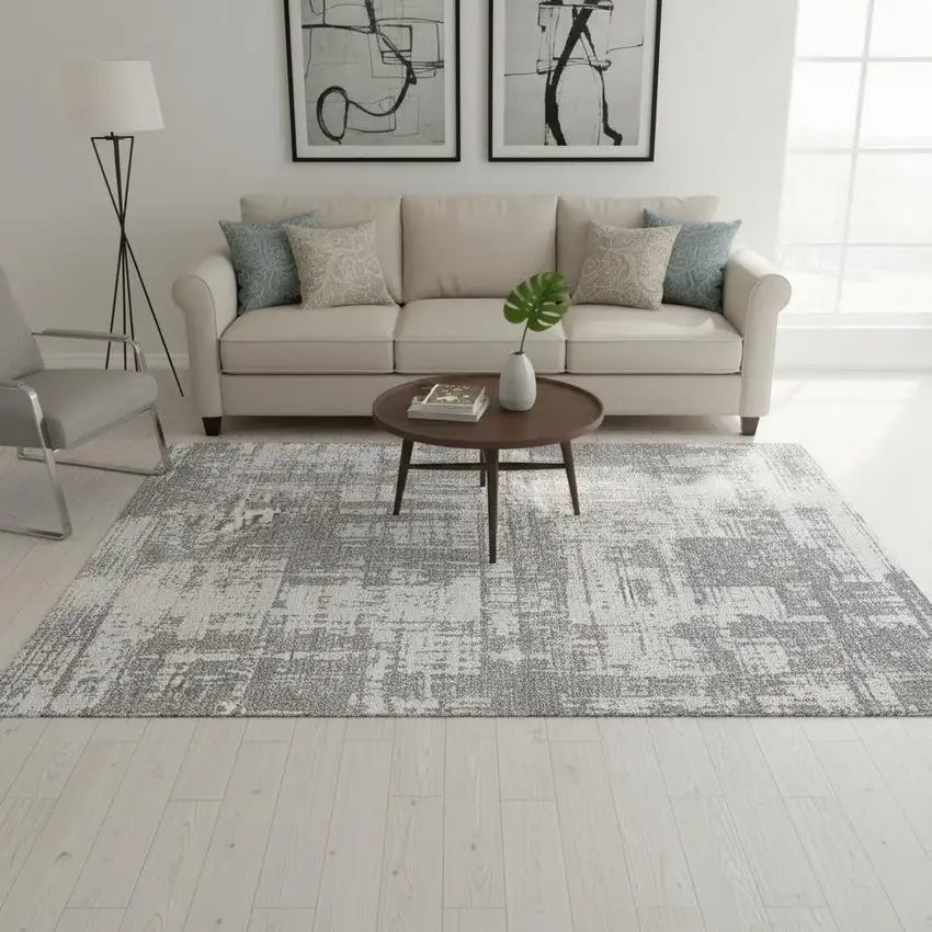 Gray And Ivory Abstract Washable Area Rug With UV Protection Photo 2