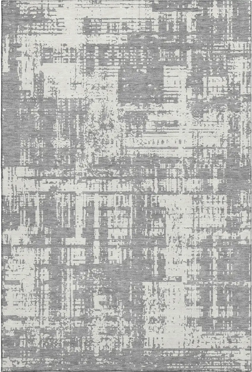 Gray And Ivory Abstract Washable Area Rug With UV Protection Photo 1
