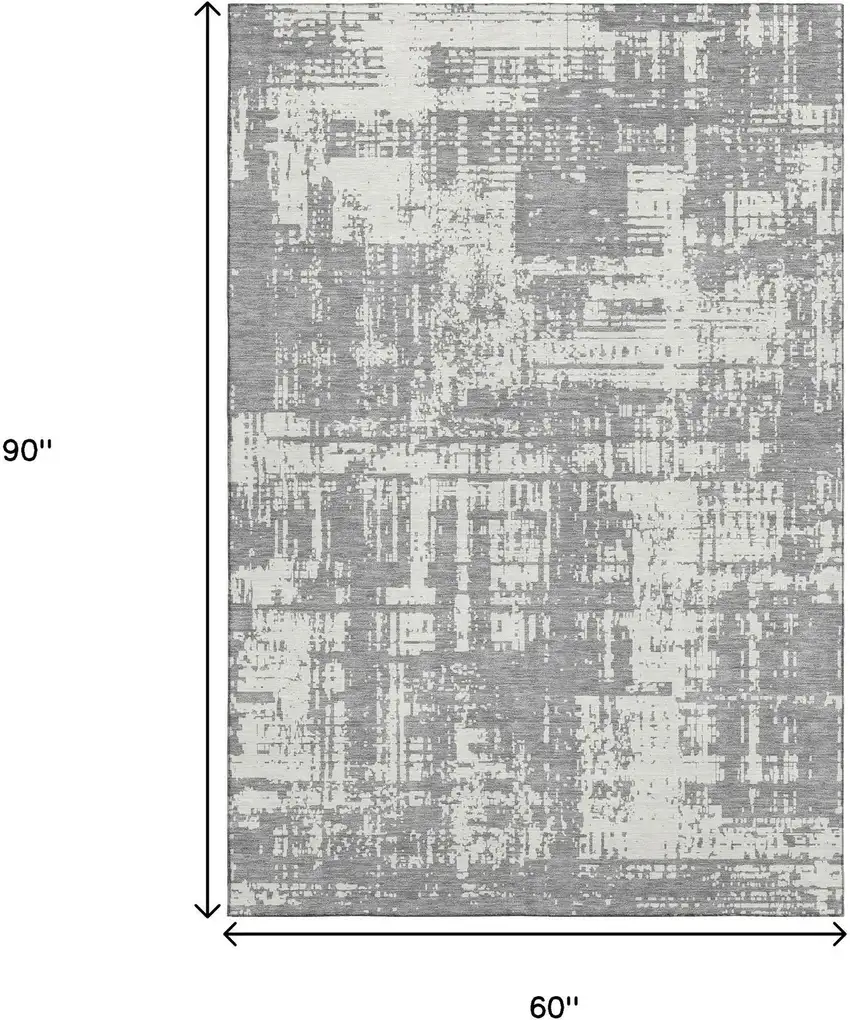 Gray And Ivory Abstract Washable Area Rug With UV Protection Photo 8
