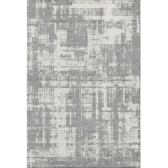 Gray And Ivory Abstract Washable Area Rug With UV Protection Photo 4