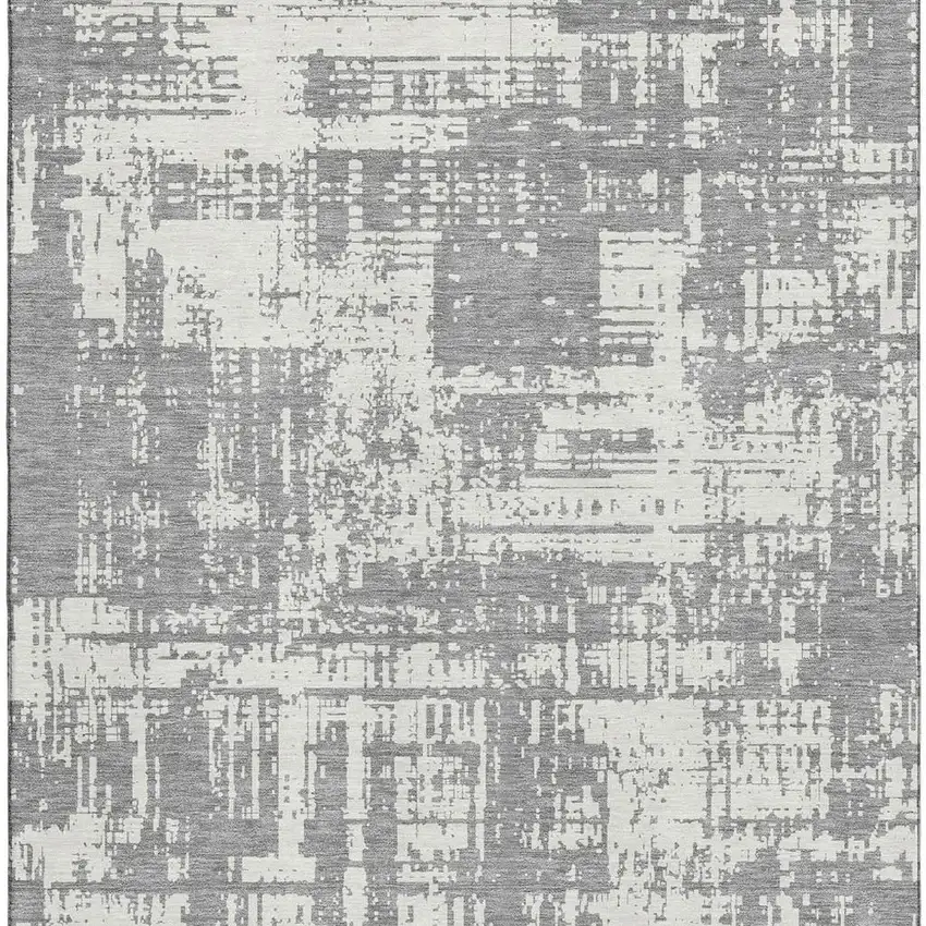 Gray And Ivory Abstract Washable Area Rug With UV Protection Photo 4
