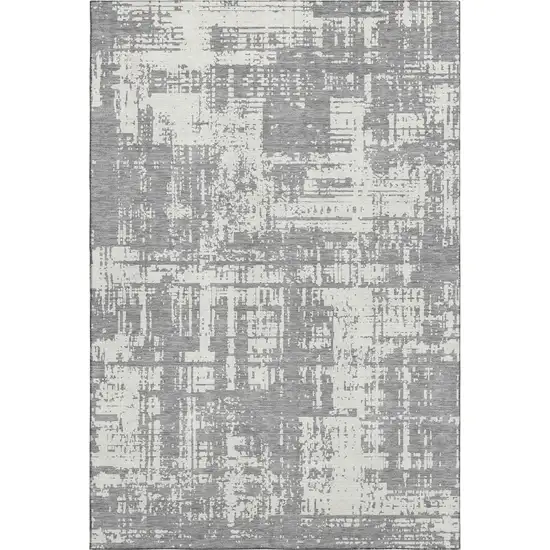 Gray And Ivory Abstract Washable Area Rug With UV Protection Photo 1