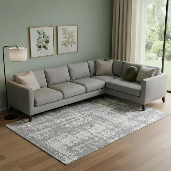 Gray And Ivory Abstract Washable Area Rug With UV Protection Photo 1