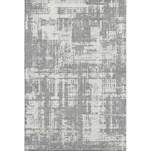 Photo of Gray And Ivory Abstract Washable Area Rug With UV Protection