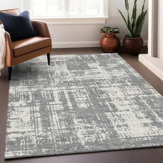 Gray And Ivory Abstract Washable Area Rug With UV Protection Photo 5