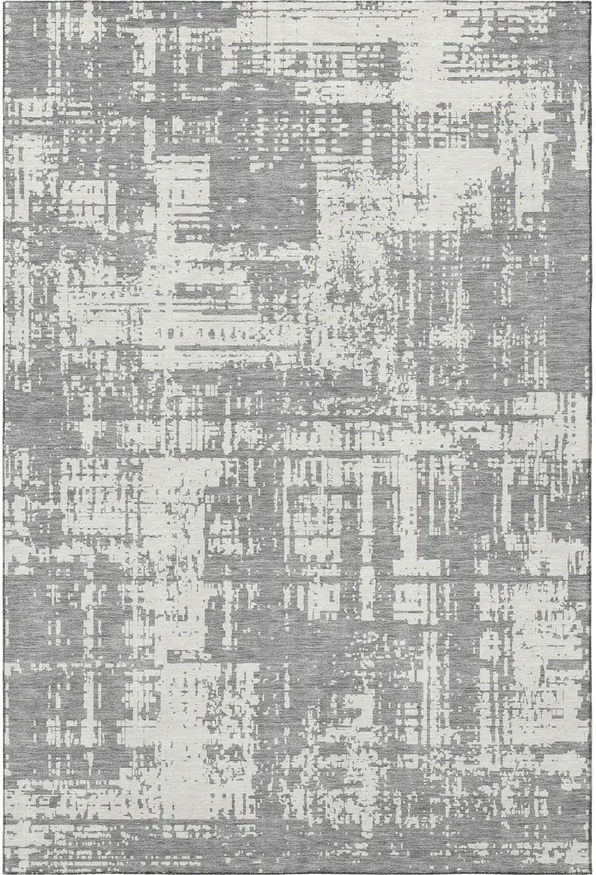 Gray And Ivory Abstract Washable Area Rug With UV Protection Photo 4