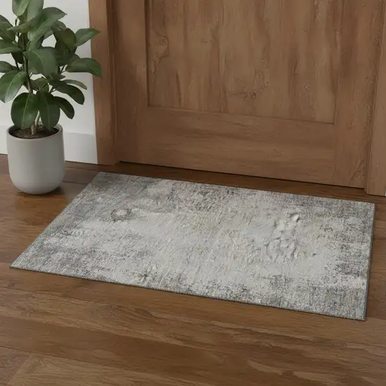 Gray And Ivory Abstract Washable Area Rug With UV Protection Photo 2