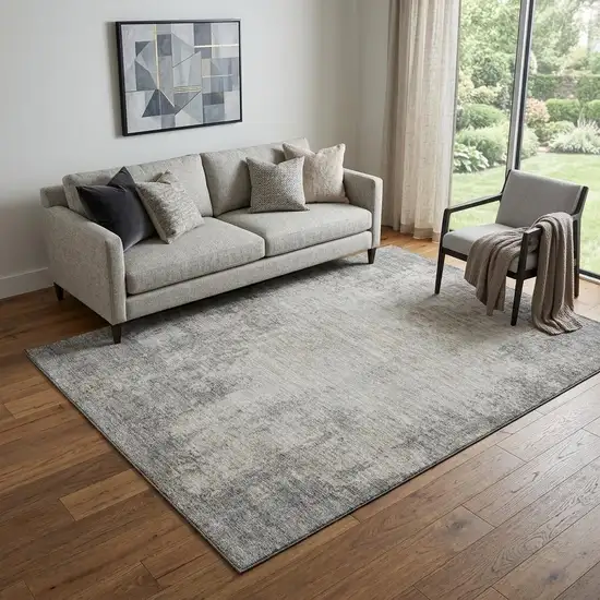 Gray And Ivory Abstract Washable Area Rug With UV Protection Photo 1