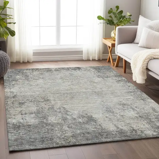 Gray And Ivory Abstract Washable Area Rug With UV Protection Photo 3