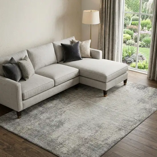 Gray And Ivory Abstract Washable Area Rug With UV Protection Photo 1