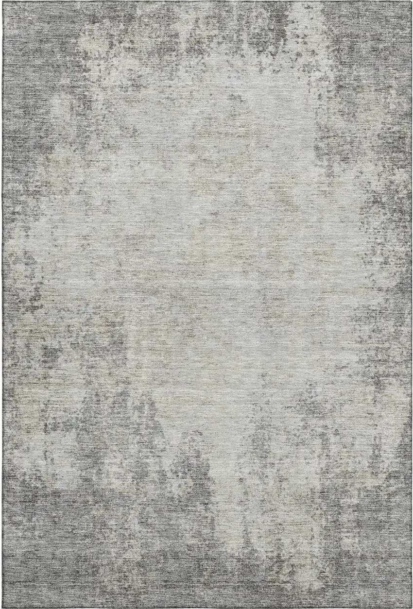 Gray And Ivory Abstract Washable Area Rug With UV Protection Photo 5