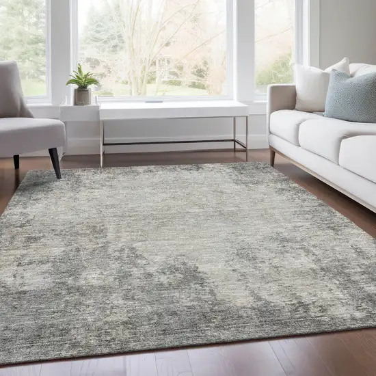 Gray And Ivory Abstract Washable Area Rug With UV Protection Photo 4