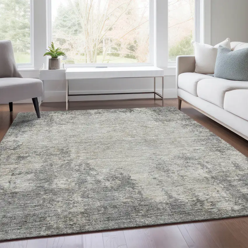 Gray And Ivory Abstract Washable Area Rug With UV Protection Photo 3