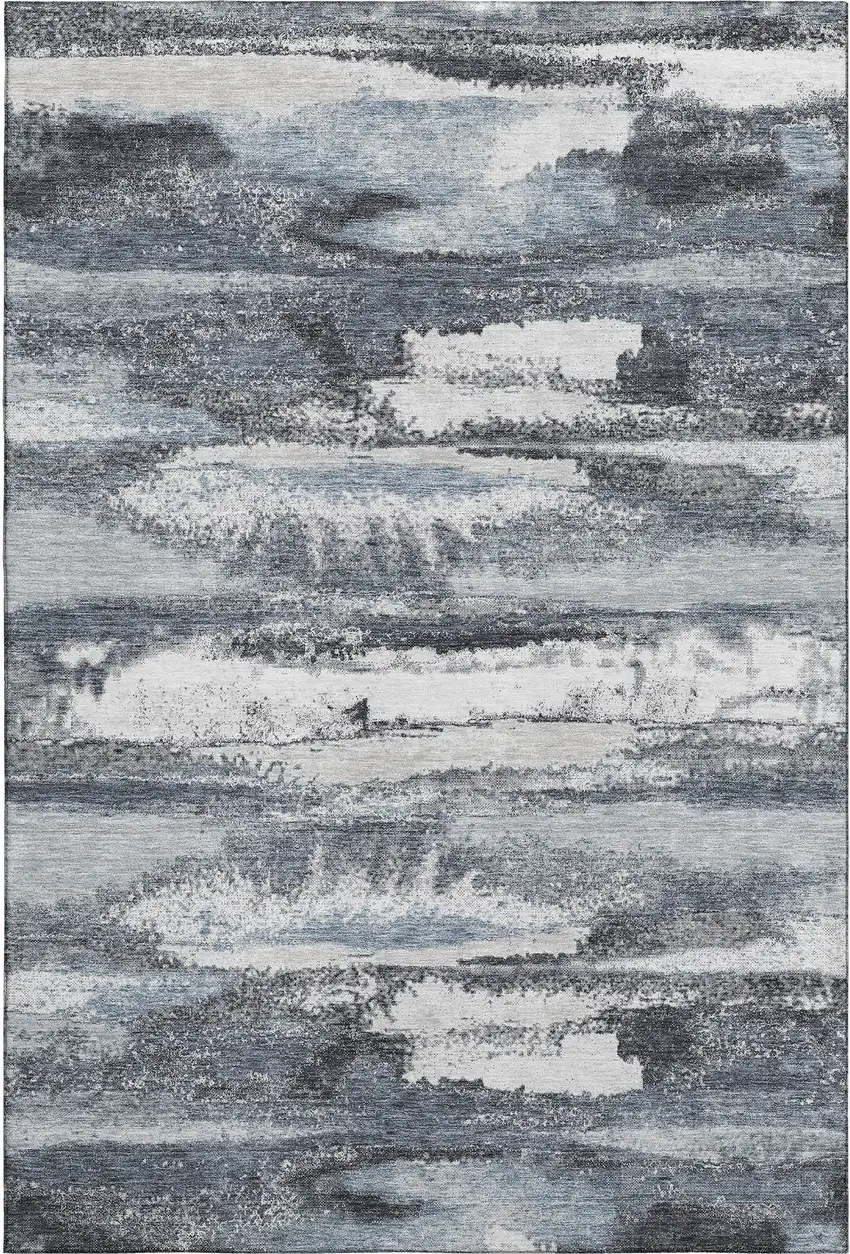 Gray And Ivory Abstract Washable Area Rug With UV Protection Photo 1