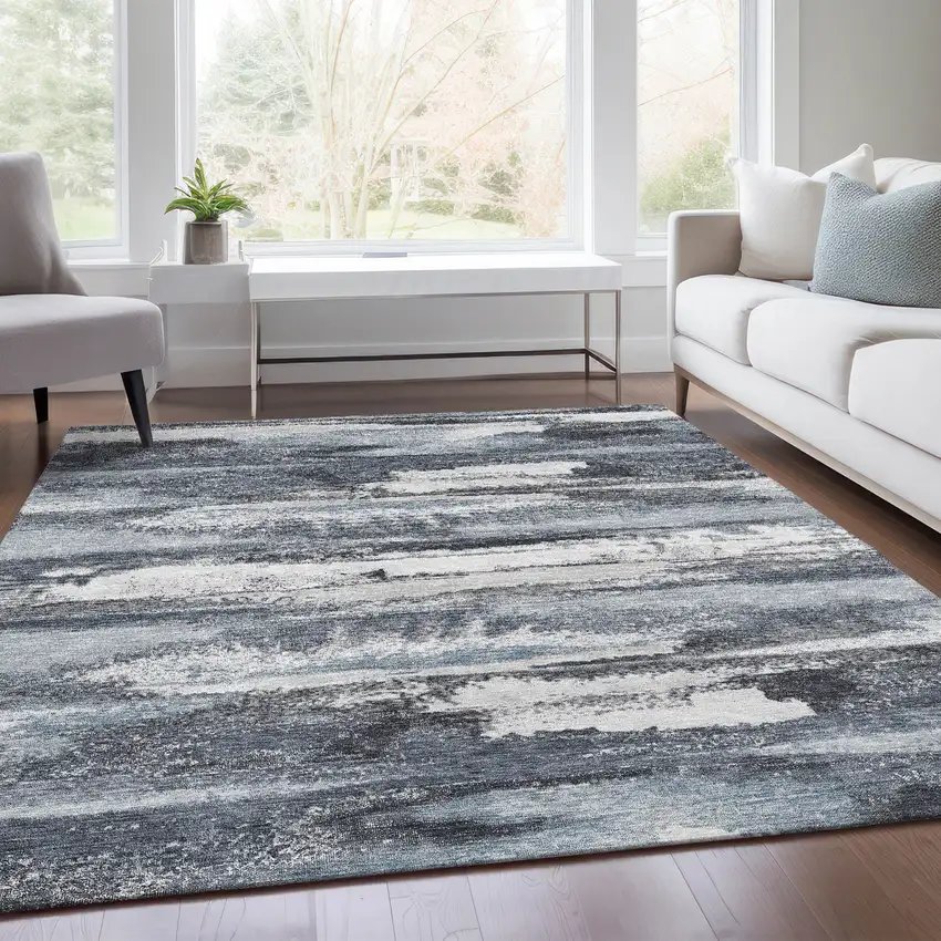 Gray And Ivory Abstract Washable Area Rug With UV Protection Photo 5